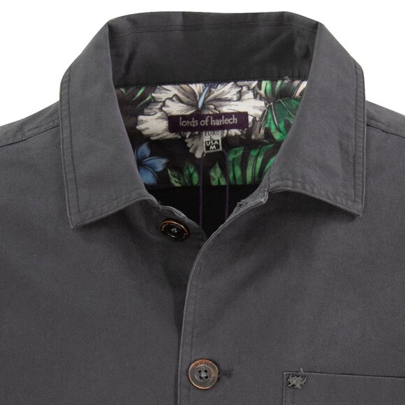 Lords of Harlech Black Printed Interior Butter Cotton Fabric Louis Shacket - Picture 2 of 2